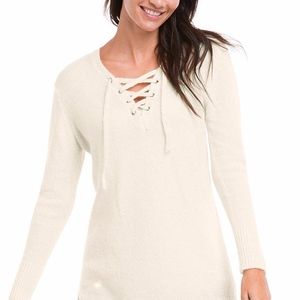 Ellos Women's Plus Pullover Lace Up Neck Sweater